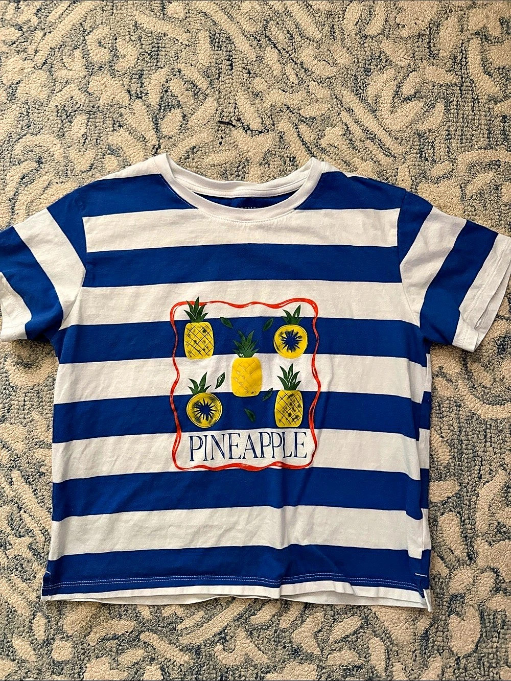 FREE ASSEMBLY Striped Pineapple Tee in Blue & White